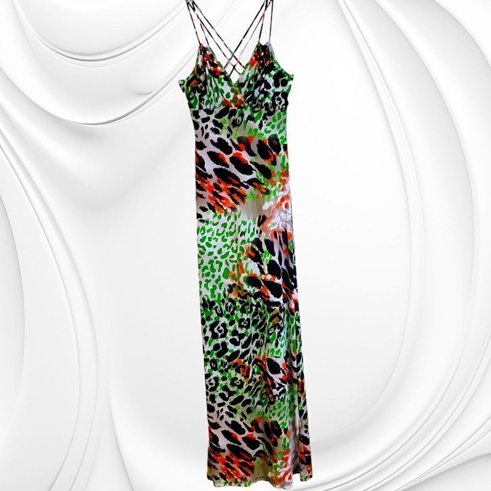 Mitto colorful animal print design V-neck strappy long maxi dress